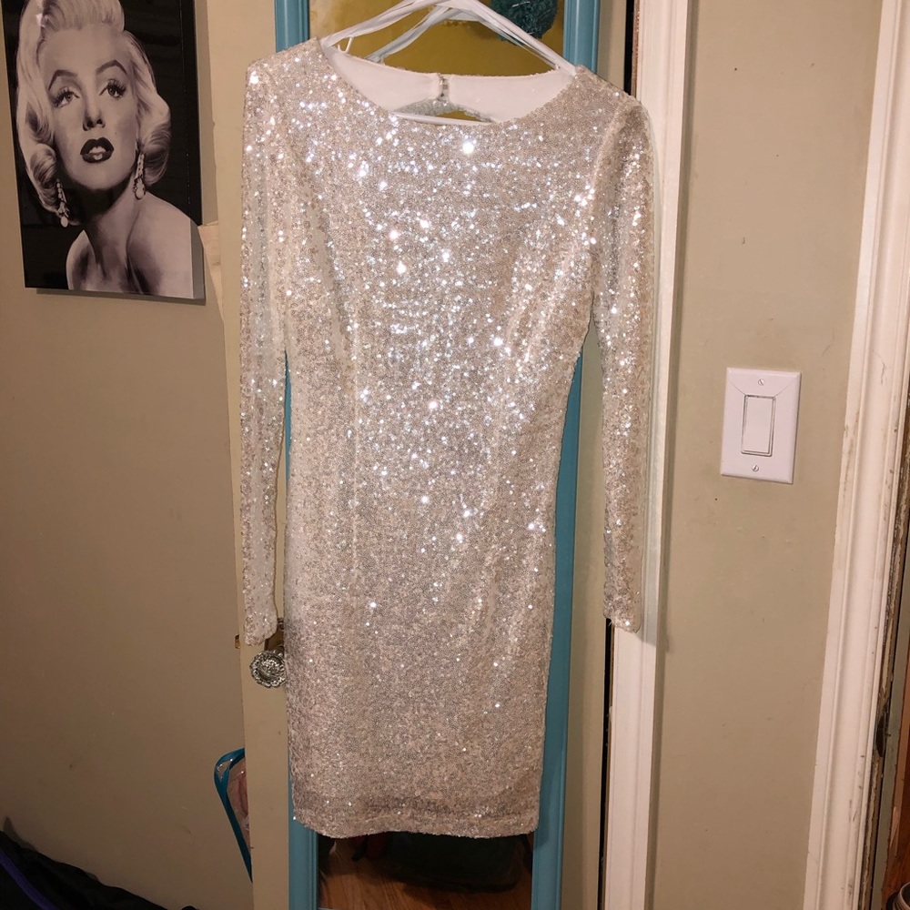Short, white sparkly dress!!